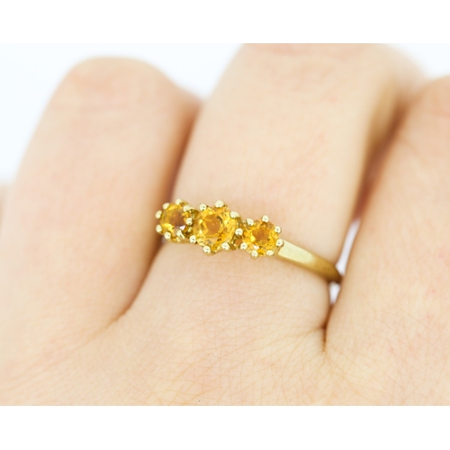 131 - Citrine Three Stone Set Ring Mounted in 9 Carat Yellow Gold Ring Size S