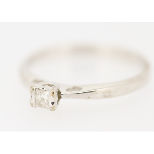 136 - Princess Cut Diamond Solitaire Ring Mounted in 9 Carat White Gold Ring Size O and a Half