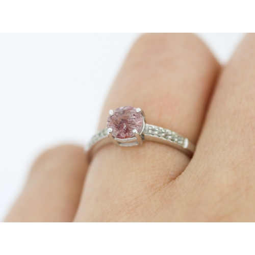 142 - Gemstone Set Ring with Further Gemstones Set to Shoulders Mounted in 9 Carat White Gold Ring Size N ... 