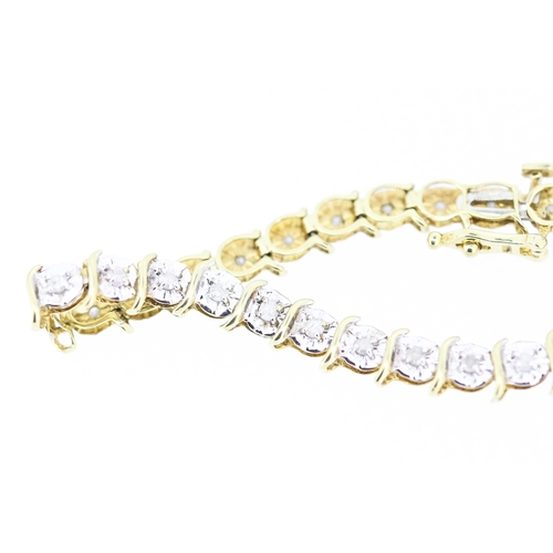 145 - Diamond Set Ladies Fancy Link Bracelet Mounted in 9 Carat Yellow Gold 18cm Long