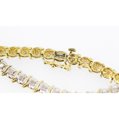 145 - Diamond Set Ladies Fancy Link Bracelet Mounted in 9 Carat Yellow Gold 18cm Long