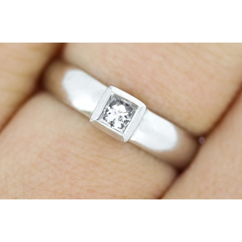 149 - Princess Cut Diamond Solitaire Bezel Set in 9 Carat White Gold Ring Size N