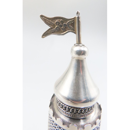 1513 - Silver Table Spice Tower 11cm High Pedestal Form with Flag