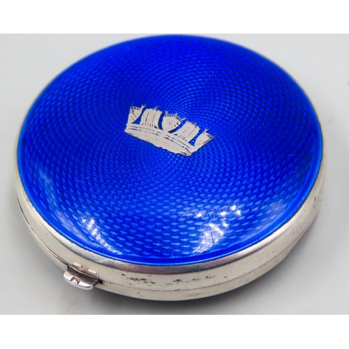 1515 - Enamel Decorated Silver Oval Form Table Box Attractively Detailed 4cm Diameter