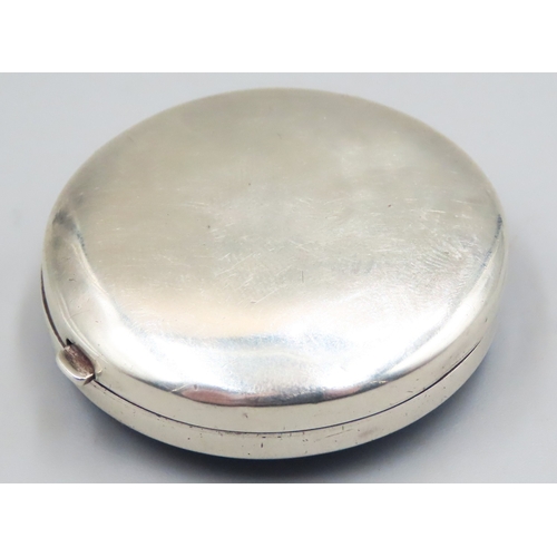 1515 - Enamel Decorated Silver Oval Form Table Box Attractively Detailed 4cm Diameter