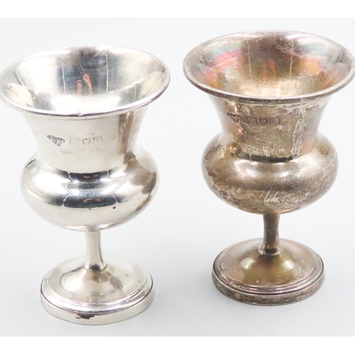 1521 - Two Silver Vodka Tot Cups Pedestal Form Each 7cm High