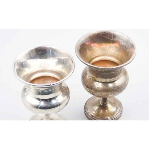 1521 - Two Silver Vodka Tot Cups Pedestal Form Each 7cm High