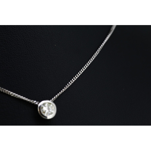 153 - Diamond Solitaire Pendant Mounted in 9 Carat White Gold Set on 9 Carat White Gold Chain 45cm Long