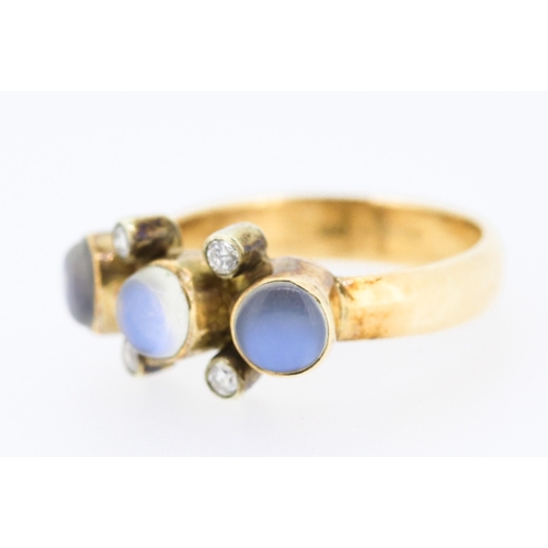 154 - Moonstone and Diamond Bezel Set Ring Mounted in 9 Carat Yellow Gold Ring Size N