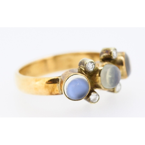 154 - Moonstone and Diamond Bezel Set Ring Mounted in 9 Carat Yellow Gold Ring Size N