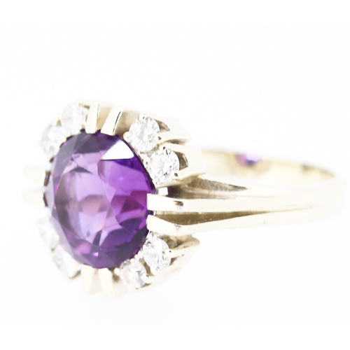 156 - Finely Detailed Amethyst and Diamond Set Ring Mounted in 14 Carat White Gold Ring Size N