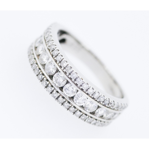 159 - Diamond Set Three Row Ring Mounted in 18 Carat White Gold Total Diamond Carat Weight 1ct Ring Size M