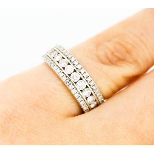 159 - Diamond Set Three Row Ring Mounted in 18 Carat White Gold Total Diamond Carat Weight 1ct Ring Size M