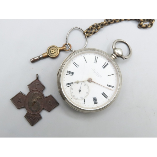 Silver Cased Gentleman's Pocket Watch with Key Roman Numeral Decorated Dial