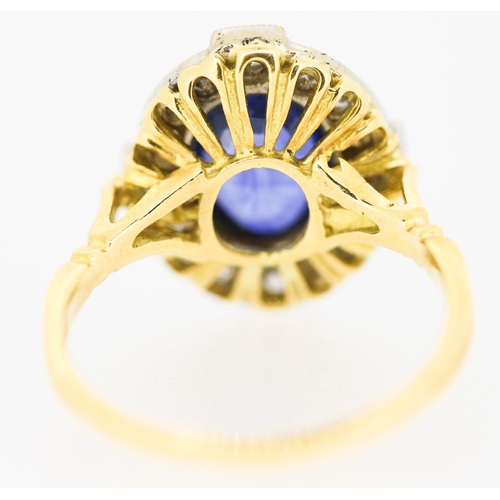 161 - Ceylon Sapphire Set Centre Stone Ring with Diamond Set Halo Surround Mounted on 18 Carat Yellow Gold... 