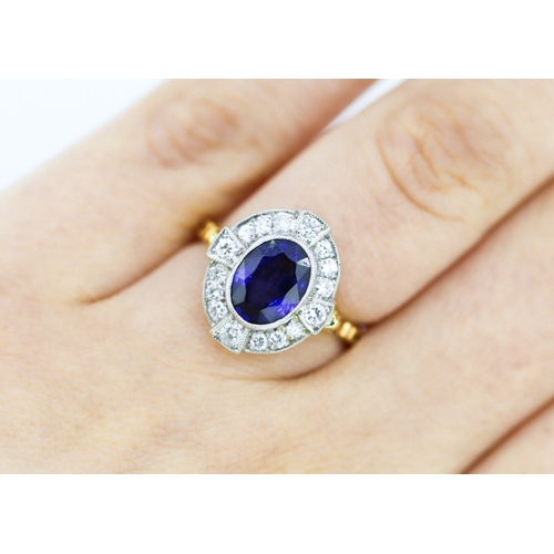 161 - Ceylon Sapphire Set Centre Stone Ring with Diamond Set Halo Surround Mounted on 18 Carat Yellow Gold... 