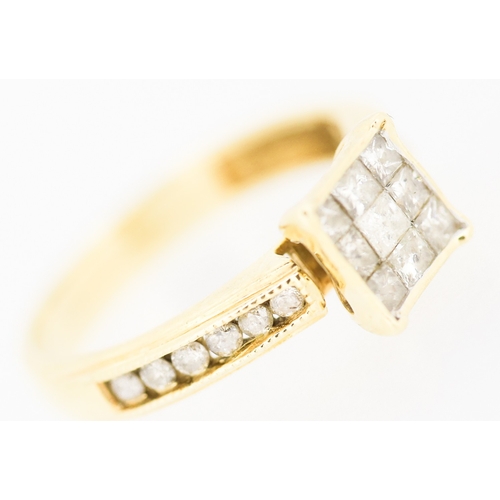 165 - Nine Princess Cut Diamond Ring Bezel Set in 9 Carat Yellow Gold with Further Round Diamonds Set to B... 