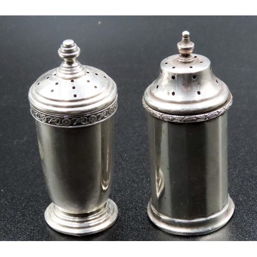 1656 - Two Silver Cannister Form Table Salts Each 7cm High