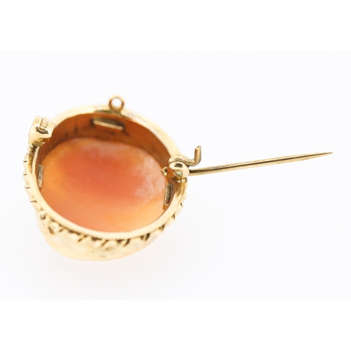 170 - Cameo Brooch Oval Form Classical Maiden Side Profile Mounted on 9 Carat Yellow Gold Setting, Cameo 3... 