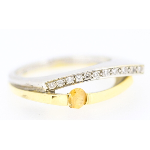 172 - Attractive Diamond and Citrine Set Ring 18 Carat Yellow and White Gold Band Ring Size Q