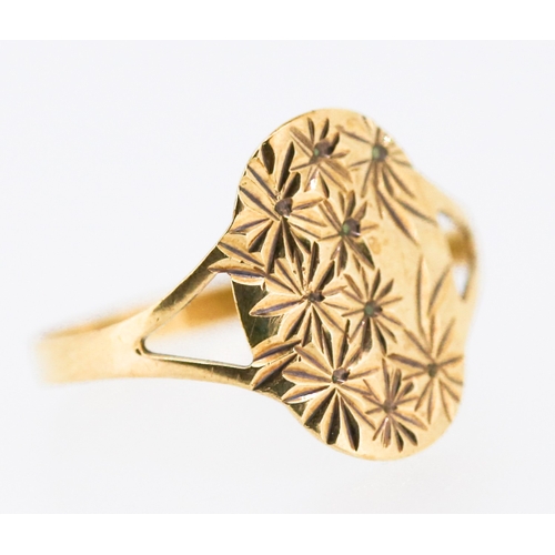 177 - 9 Carat Yellow Gold Floral Cut Design Panel Form Ring Size U