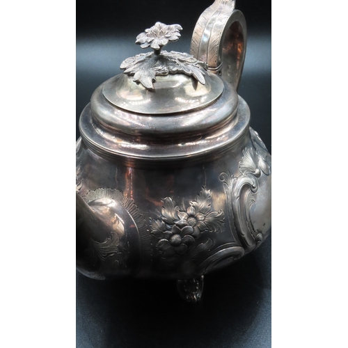 1826 - Silver Melon Form Teapot Repousse Form Decoration Irish Approximately 15cm High