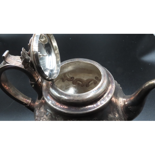 1826 - Silver Melon Form Teapot Repousse Form Decoration Irish Approximately 15cm High