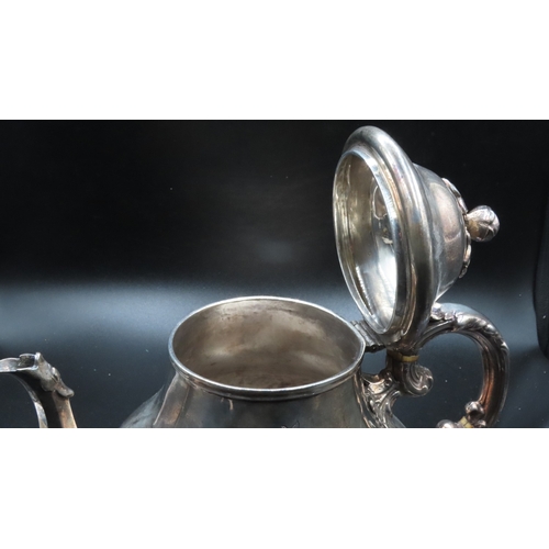 1827 - Silver Melon Form Teapot Engraved Decoration Shaped Supports Irish Approximately 20cm High