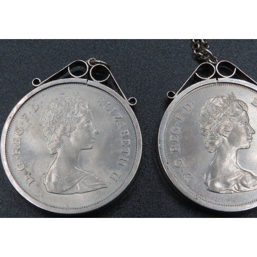 1829 - Three Silver Coins Two Mounted in Silver Pendants Frames One Mounted in Pendant with Silver Chain