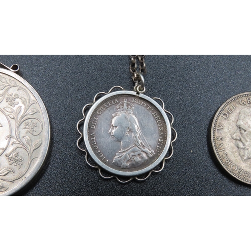 1830 - Three Silver Coins One Mounted in Silver Pendant with Silver Chain