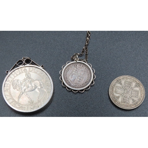 1830 - Three Silver Coins One Mounted in Silver Pendant with Silver Chain