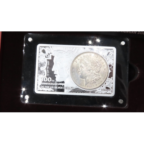 1836 - Morgan Silver Dollar Dated 1921 Final Year Issue Encased in 2oz Silver Bar 3oz Total Weight Containe... 