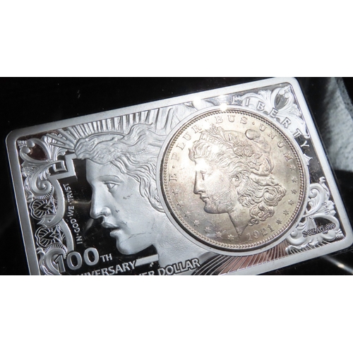 1836 - Morgan Silver Dollar Dated 1921 Final Year Issue Encased in 2oz Silver Bar 3oz Total Weight Containe... 