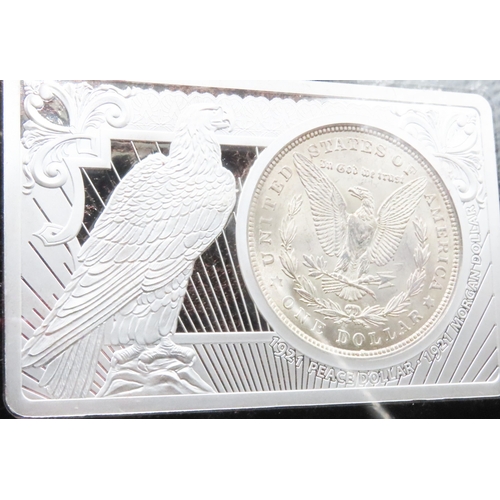 1836 - Morgan Silver Dollar Dated 1921 Final Year Issue Encased in 2oz Silver Bar 3oz Total Weight Containe... 