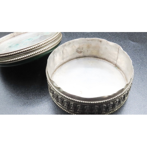 1837 - Tibetan Jade Lined Silver Alloy Desk Box Attractively Detailed Cabochon Polished Oval Gem Stone to C... 