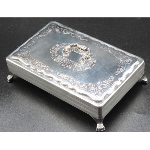 1840 - Silver Desk or Jewellery Box Rectangular Form Incised Detailing to Hinged Cover Above Shaped Paw Sup... 