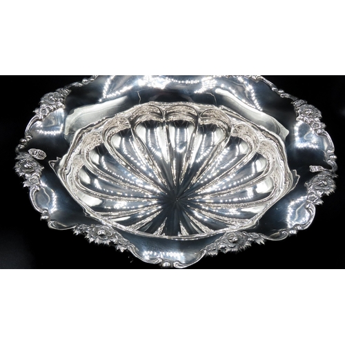 1842 - Silver Fruit Bowl Shaped Circular Form Chased and Embossed Decoration Above Further Shaped Supports ... 