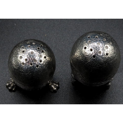 1844 - Pair of Egg Form Silver Table Salts 5.5cm High and 4cm High Shaped Paw Supports