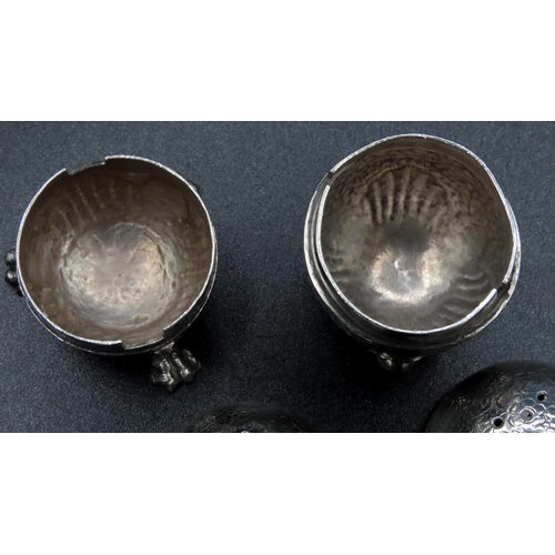 1844 - Pair of Egg Form Silver Table Salts 5.5cm High and 4cm High Shaped Paw Supports