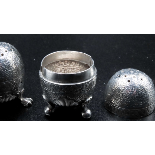 1844 - Pair of Egg Form Silver Table Salts 5.5cm High and 4cm High Shaped Paw Supports