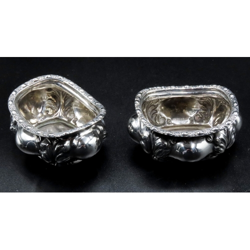 1845 - Pair of Silver Table Cruets Repousse Formed Decoration Each 8cm Wide x 6cm Deep x 3cm High