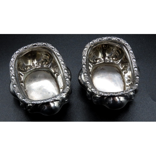 1845 - Pair of Silver Table Cruets Repousse Formed Decoration Each 8cm Wide x 6cm Deep x 3cm High