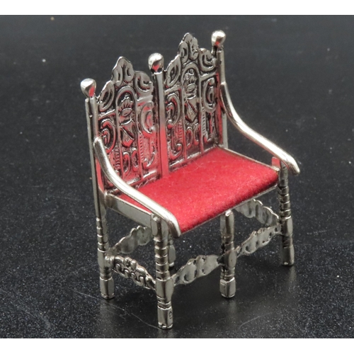 1848 - Silver Novelty Duet Settee Well Chased Upholstered Seat Above Turned Supports 4cm Wide x 4.5cm High