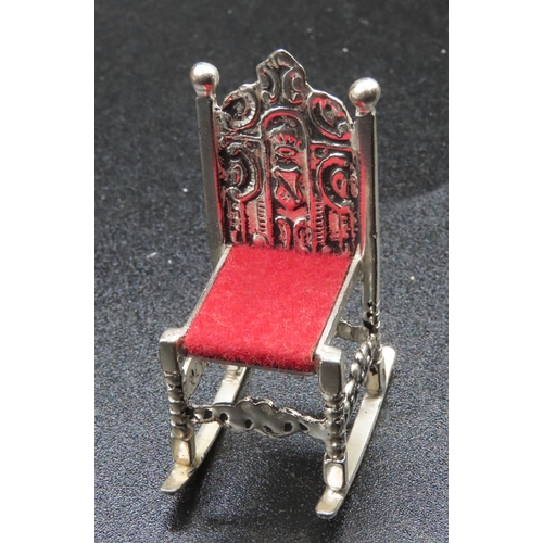 1849 - Novelty Silver Rocking Chair Upholstered Seat 4cm High Attractively Detailed