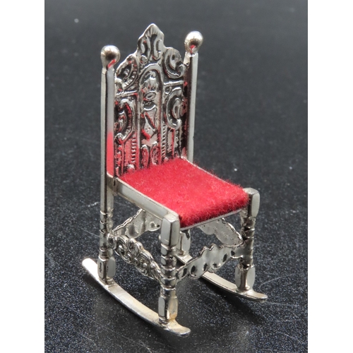 1849 - Novelty Silver Rocking Chair Upholstered Seat 4cm High Attractively Detailed