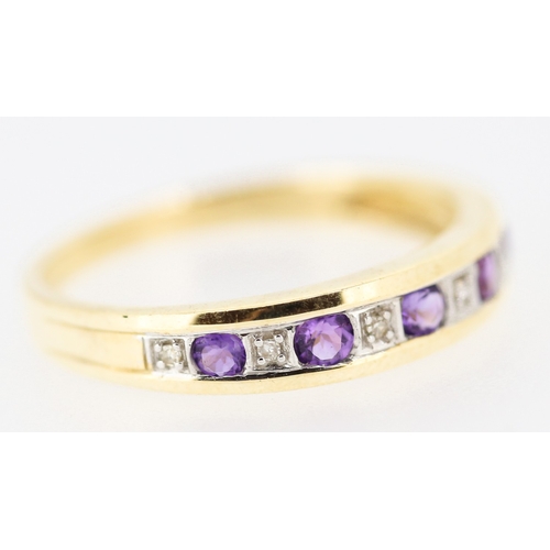 185 - Amethyst and Diamond Set Half Eternity Ring Mounted in 9 Carat Yellow Gold Ring Size P