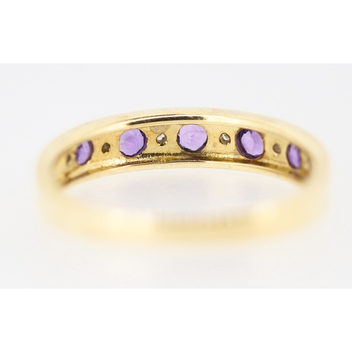 185 - Amethyst and Diamond Set Half Eternity Ring Mounted in 9 Carat Yellow Gold Ring Size P