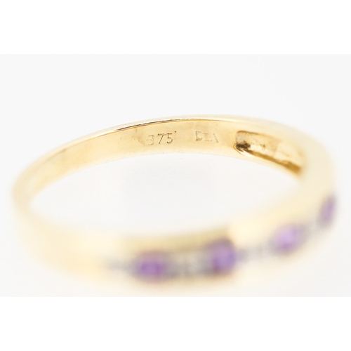 185 - Amethyst and Diamond Set Half Eternity Ring Mounted in 9 Carat Yellow Gold Ring Size P