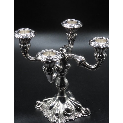 1850 - Silver Four Sconce Rocco Form Table Candelabras 17cm High