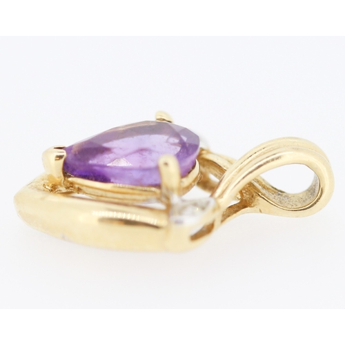 187 - Attractively Detailed Pear Cut Amethyst and Diamond Set Pendant Mounted in 9 Carat Yellow Gold 2cm H... 